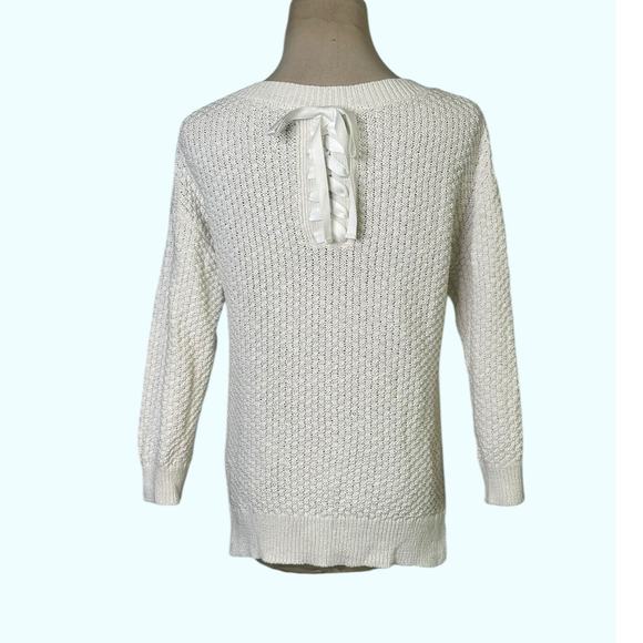 Jusglitty white 3/4 sleeves back laced up sweater size 2 - Picture 2 of 11